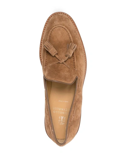 Shop Brunello Cucinelli Suede Leather Loafers In Camel