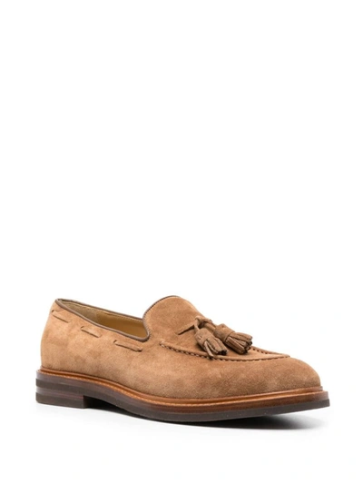 Shop Brunello Cucinelli Suede Leather Loafers In Camel