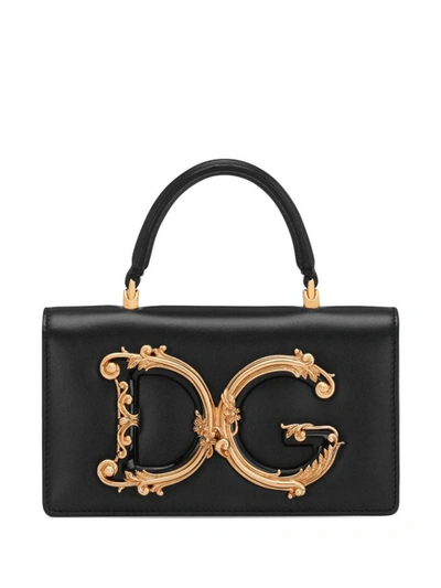 Shop Dolce & Gabbana Dg Logo Leather Handbag In Black