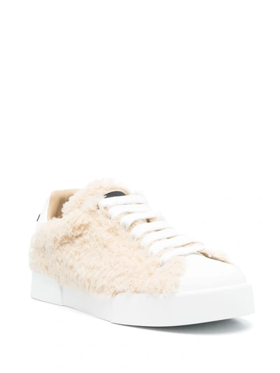 Dolce & Gabbana Leather Flatform Low-top Sneakers In White