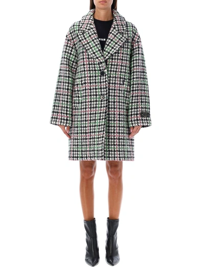 Msgm Houndstooth-pattern Single-breasted Coat In Grey