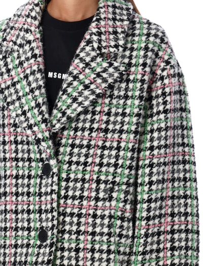 Msgm Houndstooth-pattern Single-breasted Coat In Grey