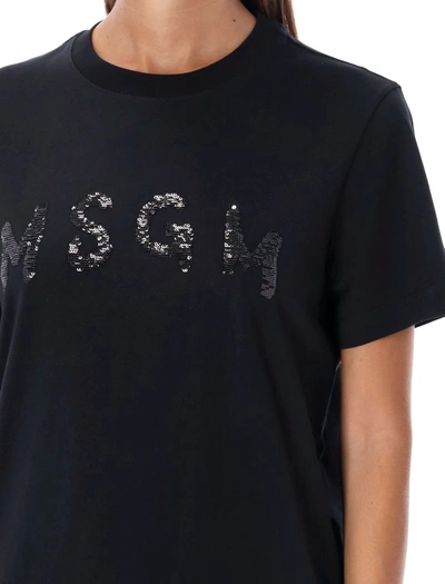 Shop Msgm Tshirt Logo Sequin In Black