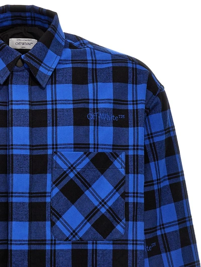 Off-white Checkered Lined Flannel Overshirt In Blue