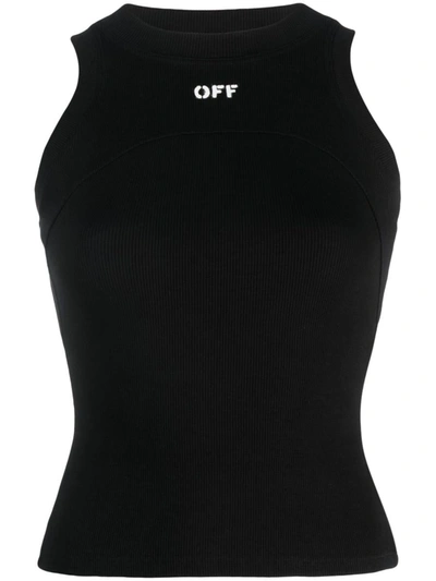 Shop Off-white Off White Logo-print Ribbed-knit Tank Top In Black White