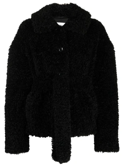 Shop P.a.r.o.s.h . Belted Faux-shearling Jacket In Nero