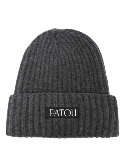 Shop Patou Logo-patch Ribbed Beanie In Grephite