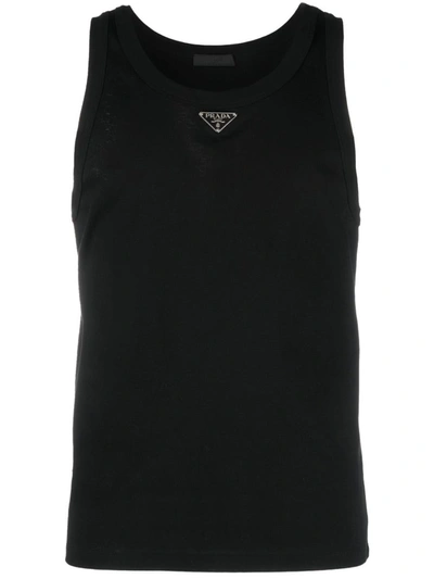 Shop Prada Logo Plaque Tank Top In Nero