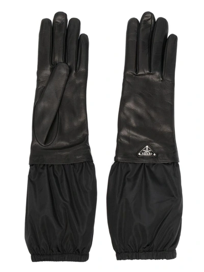 Shop Prada Triangle-logo Leater Gloves In Nero 1