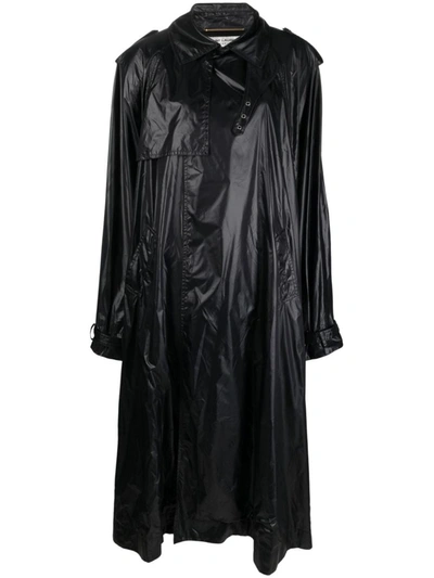 Shop Saint Laurent Nylon Cloak Coat In Black