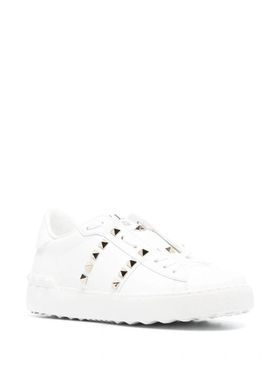 Shop Valentino Garavani Rockstud Untitled Leather Sneakers In White