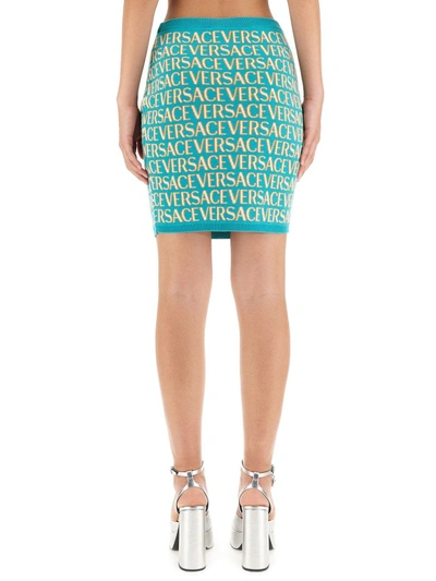 Shop Versace Knitted Mini Skirt In Blue