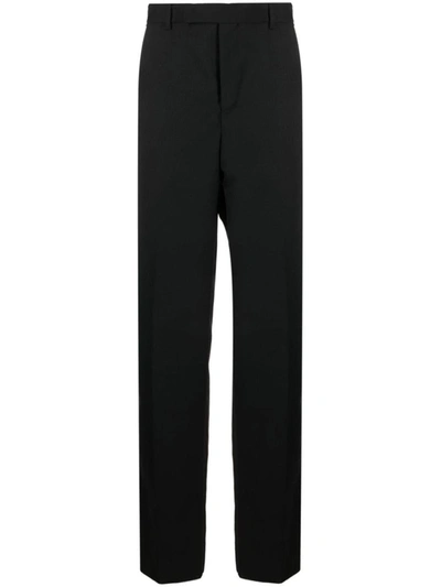 Shop Versace Wool Blend Tailored Trousers In Black