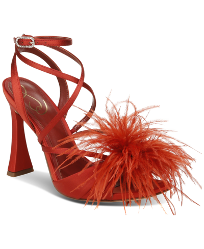 Shop Sam Edelman Women's Layton Embelllished Strappy Dress Sandals In Red Mahogany Satin