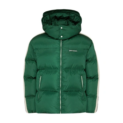Shop Palm Angels Hooded Track Down Jacket In Forest_green_white