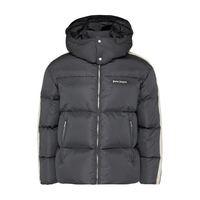 Shop Palm Angels Hooded Track Down Jacket In Dark_grey_white