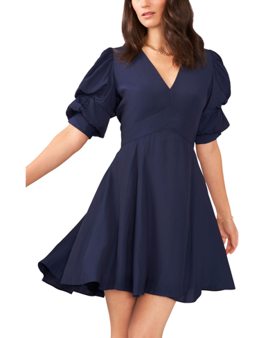 Shop 1.state Women's Short Puff Sleeve Tiered Short Dress In Classic Navy