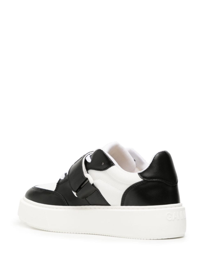 Shop Ganni Logo Faux-leather Sneakers In Black/white Vintage