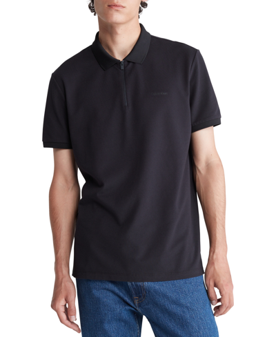 Shop Calvin Klein Men's Athletic Tech Zip Polo Shirt In Black Beauty