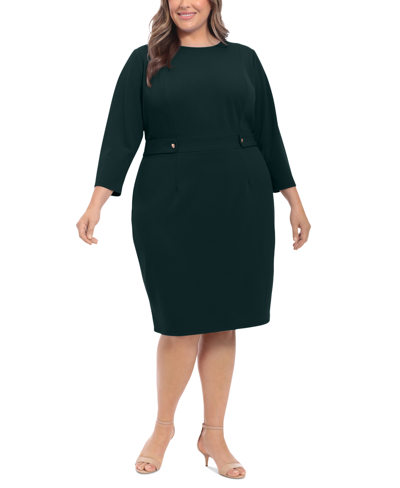 London Times Plus Size 3/4-sleeve Tab-waist Sheath Dress In Deep Teal