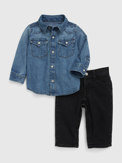 Shop Gap Baby Western Denim Outfit Set In Medium Wash Blue