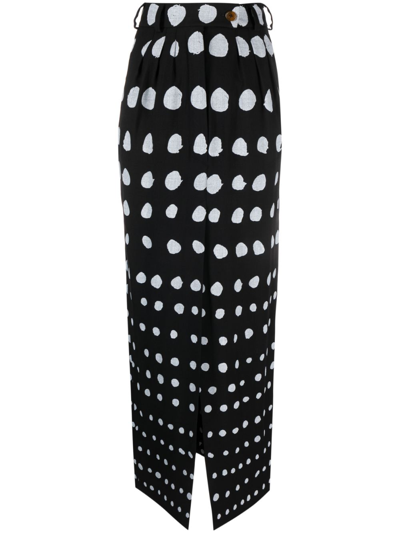 Shop Vivienne Westwood Iman Polka Dot Wool Pencil Skirt - Women's - Virgin Wool/acetate/polyester/cotton In Black