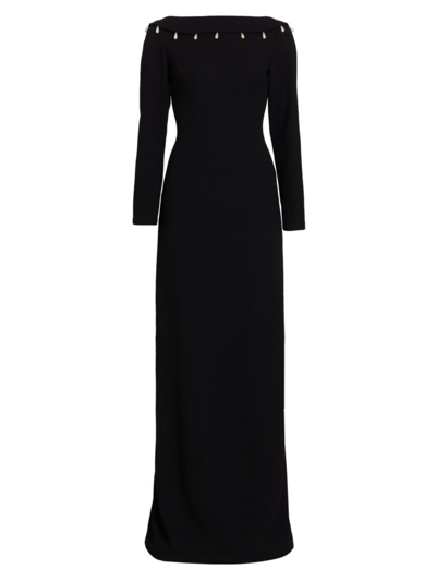 Shop Lela Rose Women's Faux Pearl-detailed Low-back Gown In Black