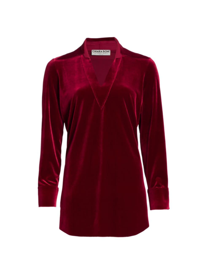Shop Chiara Boni La Petite Robe Women's Long-sleeve Velvet Blouse In Garnet
