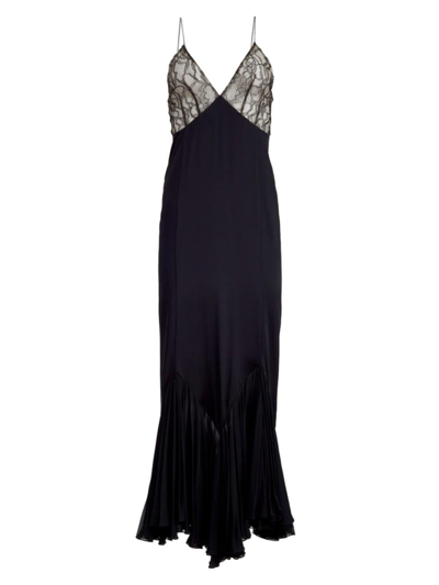 Shop Khaite Women's Candita Silk & Lace Fishtail Maxi Dress In Black