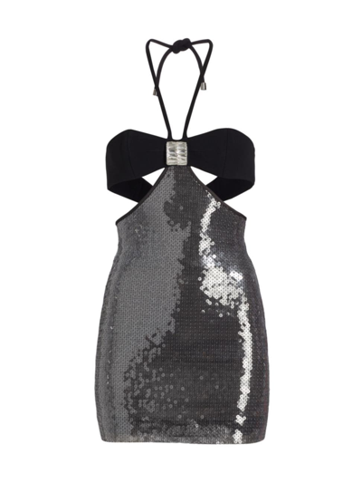 Shop David Koma Women's Sequin-embroidered Halterneck Minidress In Black Grey