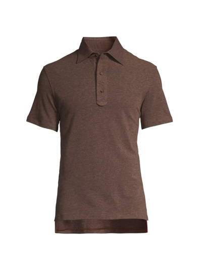 Shop Isaia Men's Slim-fit Cotton Piqué Polo In Brown