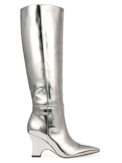 Shop Sam Edelman Women's Vance Metallic Knee-high Boots In Soft Silver