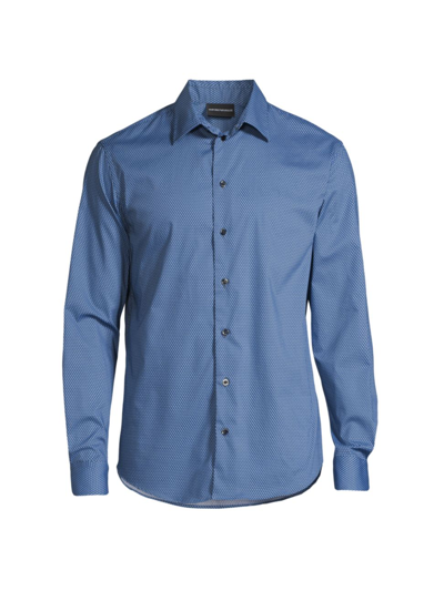 Shop Emporio Armani Men's Micro Dot Stretchy Sport Shirt In Blue