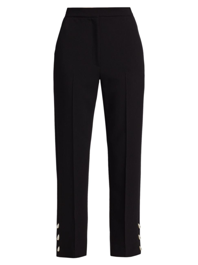 Shop Lela Rose Women's Faux Pearl-detailed Denim Pants In Black