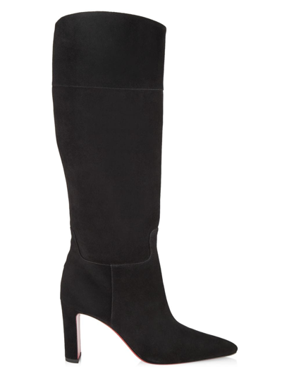 Shop Christian Louboutin Women's Suprabotta 85mm Suede Knee-high Boots In Black
