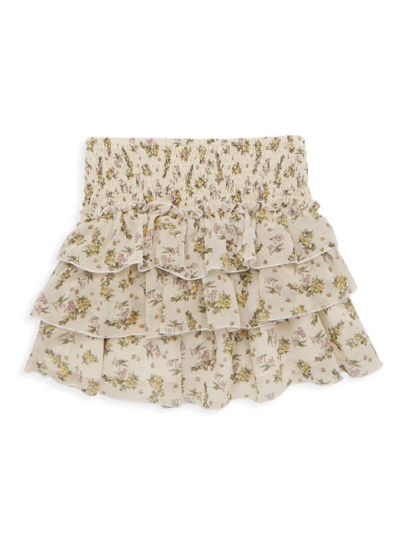 Shop Flowers By Zoe Girl's Floral Print Ruffle Skirt In Cream Libchif