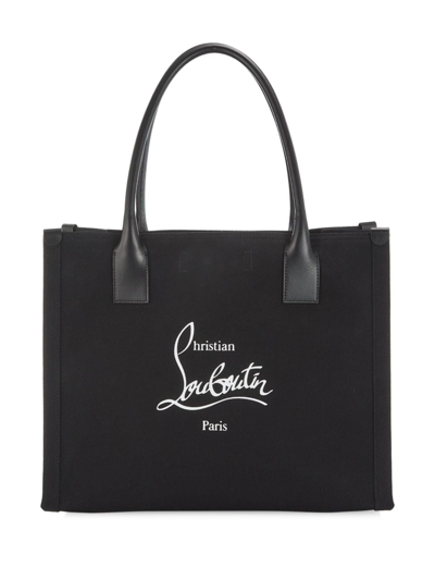 Shop Christian Louboutin Women's Large Nastroloubi Canvas E/w Tote Bag In Black