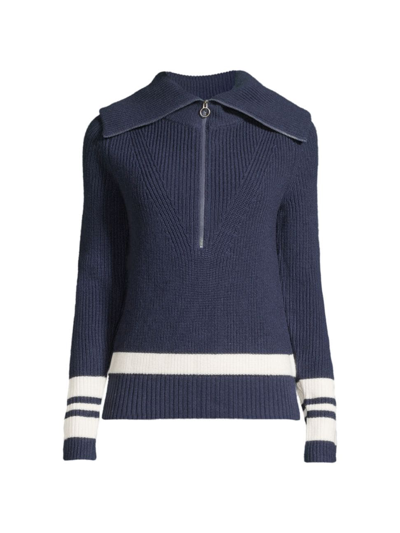 Shop Vineyard Vines Women's Striped Wool Half-zip Sweater In Nautical Navy