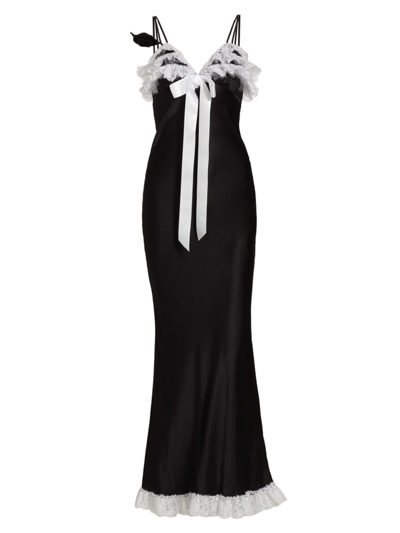 Shop Rodarte Women's Lace-trimmed Bow Silk Gown In Black