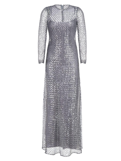Shop Halston Women's Kirsten Grid Sequin Gown In Gunmetal