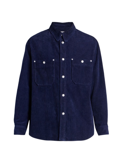 Shop Isabel Marant Men's Ritchie Linen-blend Corduroy Shirt In Faded Night