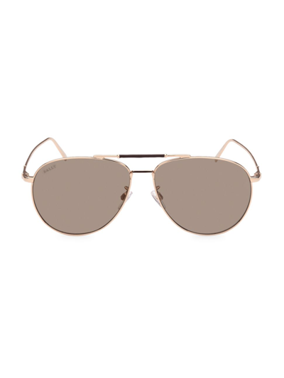 Shop Bally Men's 62mm Metal Aviator Sunglasses In Shiny Rose Gold Smoke Mirror