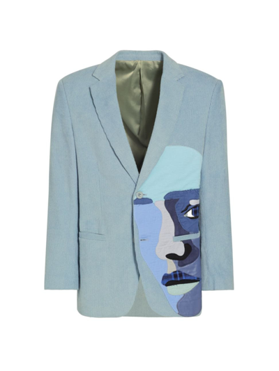 Shop Kidsuper Men's Blue Face Corduroy Two-button Suit Jacket