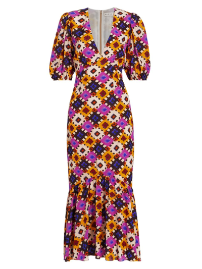 Rhode Adele Ruffled Printed Crepe Midi Dress In Aquarelle
