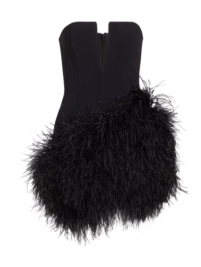 Shop David Koma Women's Strapless Feather-embellished Minidress In Black
