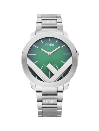Shop Fendi Men's 41mm F Stainless Steel Watch In Verde