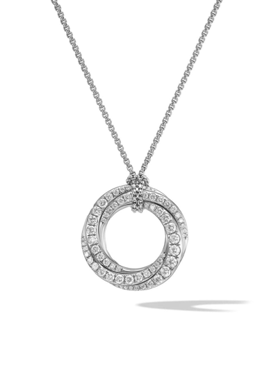 Shop David Yurman Women's Pavé Crossover Pendant Necklace In 18k White Gold With Diamonds