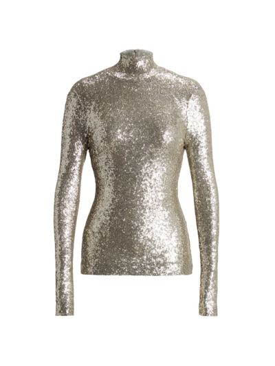 Shop Ralph Lauren Women's Sequined Mock Turtleneck Blouse In Silver