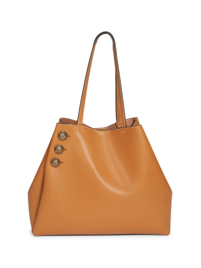 Shop Balmain Women's Embleme Leather Shopper Tote Bag In Honey