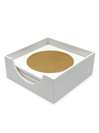 Shop Tizo Golden Circle Wood Coaster & Coaster Holder Set In Gold White